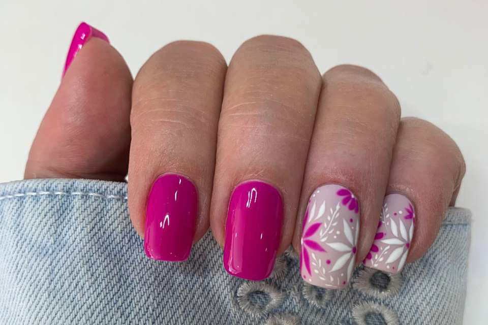 Unhas Rosa Floral